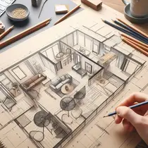 Человек рисует набросок планировки квартиры