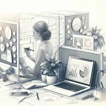 Рабочее место в стиле карандашного рисунка