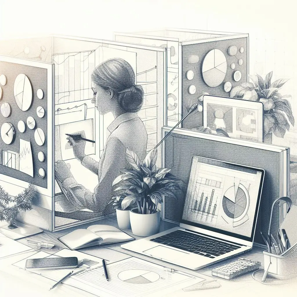 Рабочее место в стиле карандашного рисунка
